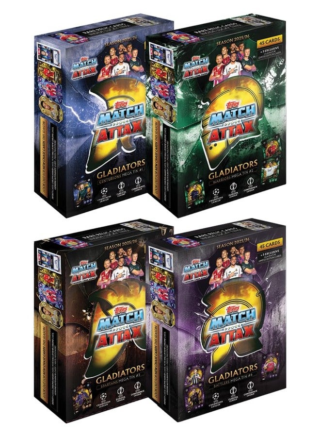 Topps UCC Match Attax 2025/26 - Mega Tin Bundle - contains all 4 Mega Tins in the Match Attax 2025/26 collection - Centurions, Warriors, Spartans and Battlers. - Image 1